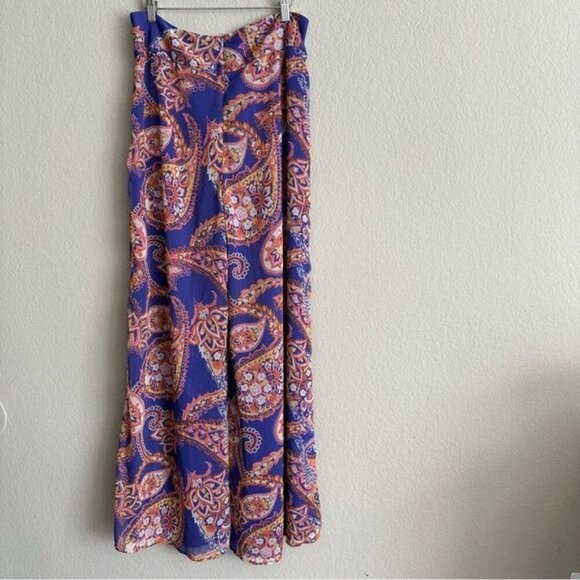 Julie Brown Orange and PurpleShimmer Paisley Boho Palazzo Pants Size 12 - Picture 3 of 13